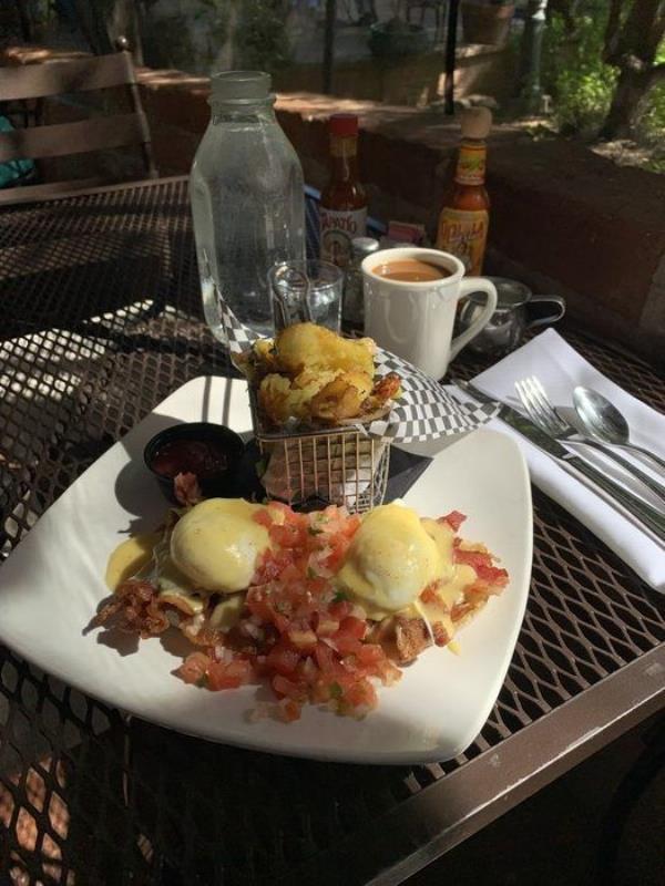 The bistro at Tohono Chul Gardens offers its delicious So<em></em>noran Eggs Benedict with roasted poblano peppers, lime Hollandaise and Pico De Gallo.