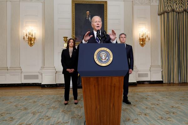 U.S. President Biden makes remarks on the situation in Israel following Hamas' deadly attacks, in Washington