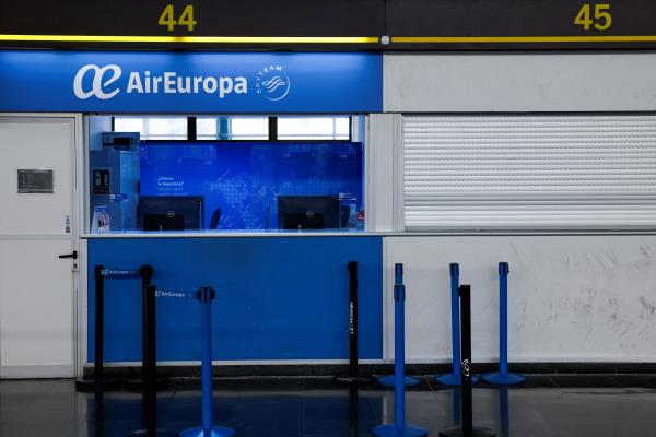 Air Europa customer service booth is seen at Gran Canaria airport