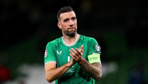 Shane Duffy dejected after the loss to Greece.