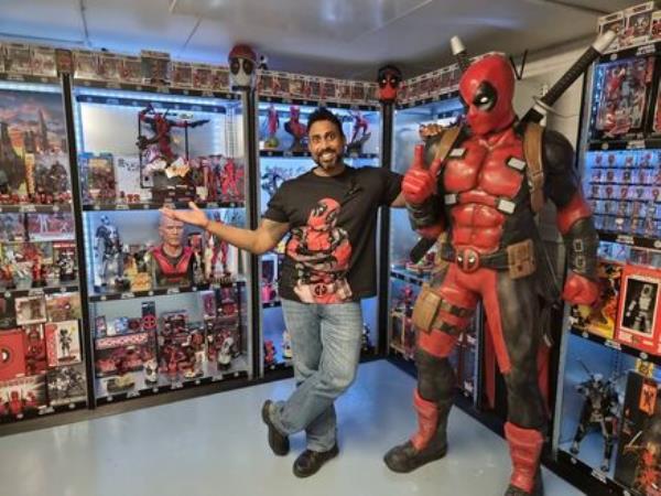 Comic book superfan Gareth Peter Pahliney, from Cloghan, Co Offaly, has the world's largest collection of Deadpool memorabilia. Picture: Guinness World Records