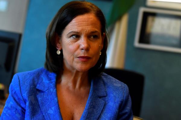 FILE PHOTO: Sinn Fein leader Mary Lou McDonald speaks during an interview, in Dublin