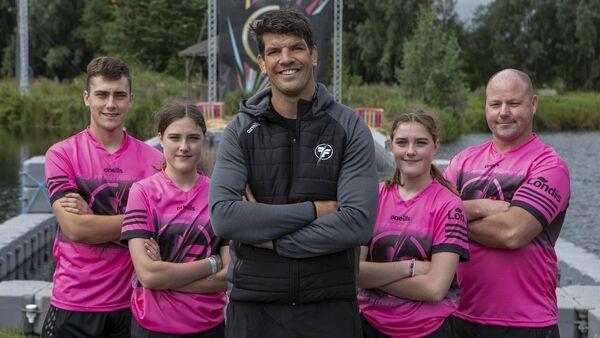 The Finnegan family from Cork, with coach Donncha O'Callaghan, on the set of Ireland's Fittest Family 2022.