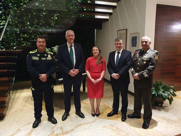 Garda Commissioner Drew Harris met government and law enforcement officials in South and Central America earlier this year. He is pictured with Colombian Police Brigadier General Wilson Gonzalez, Ireland's ambassador to Colombia Fiona Nic Dhonnacha, and Mexico's military attaché to Colombia Gen Felipe Gonzalez. Picture: An Garda Síochána Garda Commissioner Drew Harris met government and law enforcement officials in South and Central America earlier this year. He is pictured with Colombian Police Brigadier General Wilson Gonzalez, Ireland's ambassador to Colombia Fiona Nic Dhonnacha, and Mexico's military attaché to Colombia Gen Felipe Gonzalez. Picture: An Garda Síochána