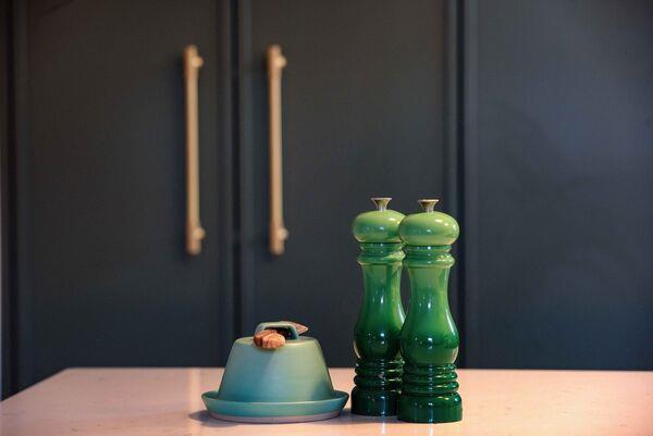  Kitchen unit handle detail at 132 Ranelagh Road with interior design by David O'Brien. Photograph Moya Nolan