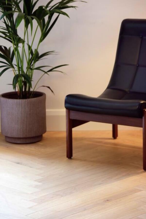  Oak engineered parquet flooring at 132 Ranelagh Road with interior design by David O'Brien. Photograph Moya Nolan