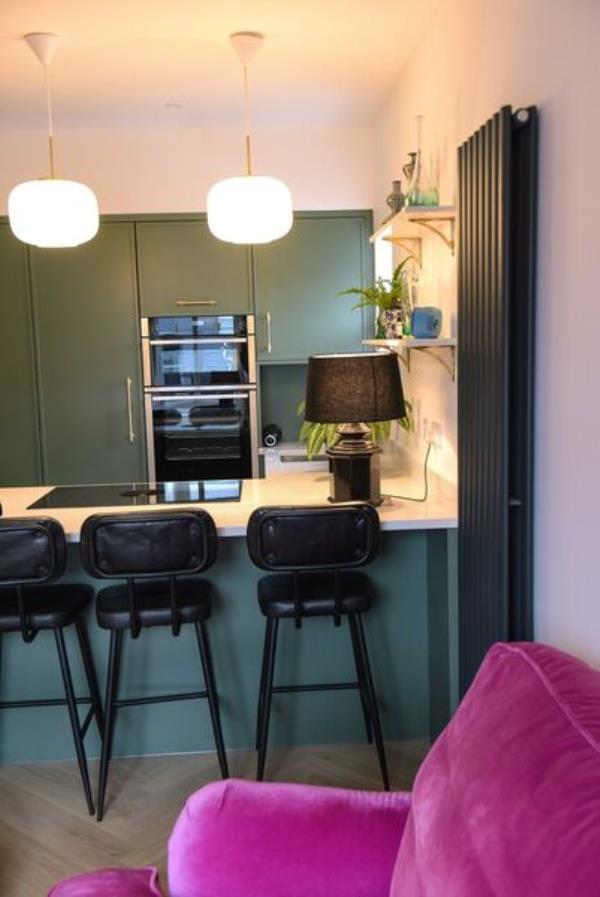  The Kitchen seen from the sitting area at 132 Ranelagh Road with interior design by David O'Brien. Photograph Moya Nolan