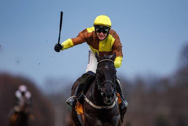 WINNER ALRIGHT: Paul Townend celebrates on Galopin Des Champs as he wins the big one on Thursday at Leopardstown. 