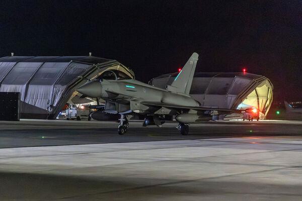 One of four RAF Typhoon aircraft returning to RAF Akrotiri in Cyprus after joining the US-led coalition co<em></em>nducting air strikes against military targets in Yemen. Houthi attacks in the Red Sea have increased 500% between November and December. Picture: Sgt Lee Goddard/MOD/Crown Copyright/PA Wire 