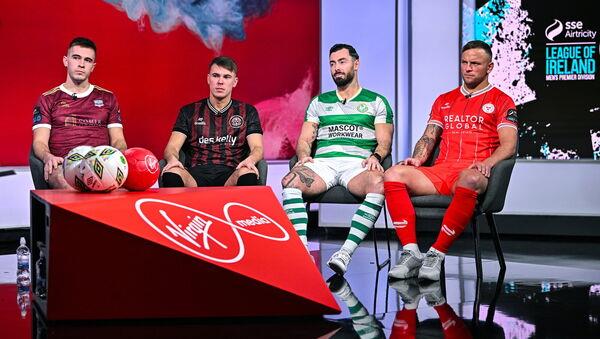 Pictured at the announcement are, from left, Maurice Nugent of Galway United, Dayle Rooney of Bohemians, Richie Towell of Shamrock Rovers, and Paddy Barrett of Shelbourne, at Virgin Media Television Studios in Ballymount, Dublin. Photo by Seb Daly/Sportsfile Pictured at the announcement are, from left, Maurice Nugent of Galway United, Dayle Rooney of Bohemians, Richie Towell of Shamrock Rovers, and Paddy Barrett of Shelbourne, at Virgin Media Television Studios in Ballymount, Dublin. Photo by Seb Daly/Sportsfile