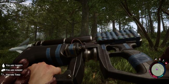 Sons Of The Forest: Inspecting The Rope Gun Whilst Exploring The Forest